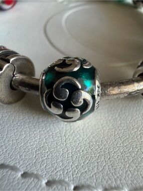 Authentic Vintage Pandora Sterling Silver Teal Zen Charm